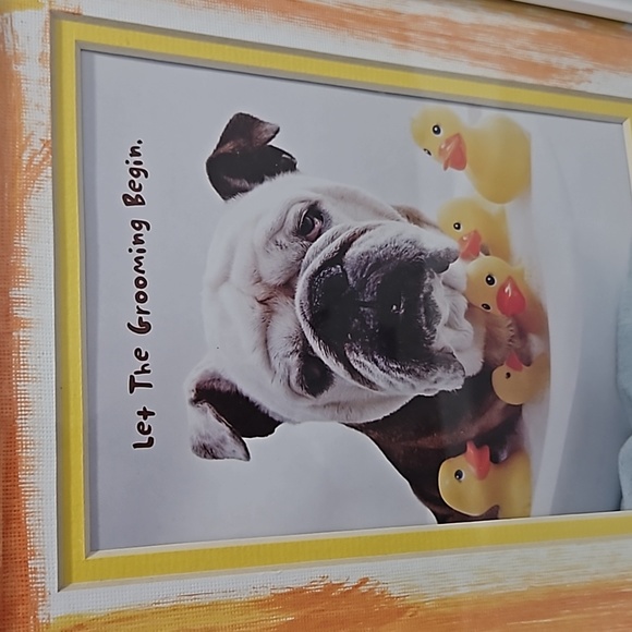 Let the Grooming Begin Framed Bulldog w/ Rubber Duck Picture White Orange Yellow - Picture 2 of 11